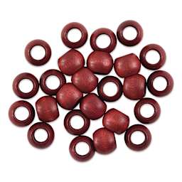 John Bead Euro Wood Beads - Mahogany, Round, Large Hole, 14 mm x 11 mm, Pkg of 25