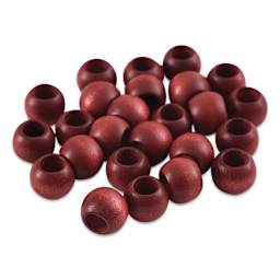 John Bead Euro Wood Beads - Mahogany, Round, Large Hole, 14 mm x 11 mm, Pkg of 25 - close-up of beads