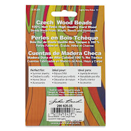 John Bead Euro Wood Beads - Mahogany, Oval, Large Hole, 22 mm x 33 mm, Pkg of 6 - back of packaging