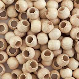 John Bead Euro Wood Beads - Natural, Round Large Hole, 8 mm x 6.5 mm, Pkg of 100 - close-up of beads