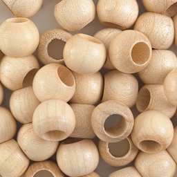 John Bead Euro Wood Beads - Natural, Round Large Hole, 12 mm x 9.8 mm, Pkg of 40 - close-up of beads