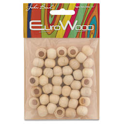 John Bead Euro Wood Beads - Natural, Round Large Hole, 12 mm x 9.8 mm, Pkg of 40 - front of packaging