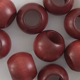 John Bead Euro Wood Beads - Mahogany, Round Large Hole, 20 mm x 16 mm - close-up of beads