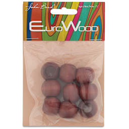 John Bead Euro Wood Beads - Mahogany, Round Large Hole, 20 mm x 16 mm, Pkg of 9 - front of packaging