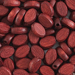 John Bead Euro Wood Beads - Mahogany, Flat Oval, 8 mm x 12 mm, Pkg of 100 - close-up of beads