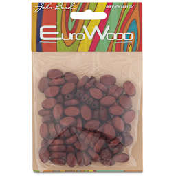 John Bead Euro Wood Beads - Mahogany, Flat Oval, 8 mm x 12 mm, Pkg of 100 - front of packaging