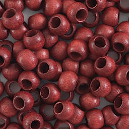 John Bead Euro Wood Beads - Mahogany, Round Large Hole, 8 mm x 6.5 mm - close-up of beads