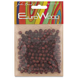 John Bead Euro Wood Beads - Mahogany, Round, 6 mm, Pkg of 200 - front of packaging
