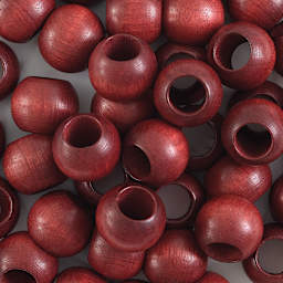 John Bead Euro Wood Beads - Closeup of Mahogany color Round Shaped Large Hole beads 