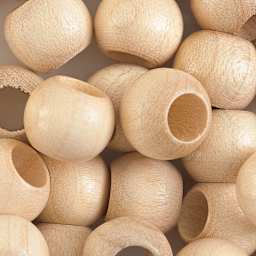 John Bead Euro Wood Beads - Natural, Round, Large Hole, 14 mm x 11 mm - close-up of beads