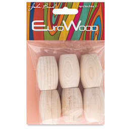 John Bead Euro Wood Beads - Natural, Oval, Large Hole, 22 mm x 33 mm, Pkg of 6 - front of packaging