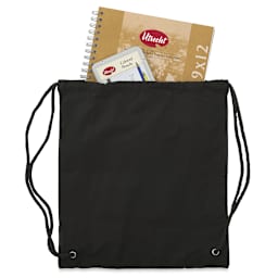 Canvas Drawstring Backpack - Black Backpack with sketchbook and pencil pack (not included)