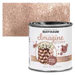 Rust-Oleum Imagine Intense Glitter Paint - Rose Gold, 8 oz can and swatch