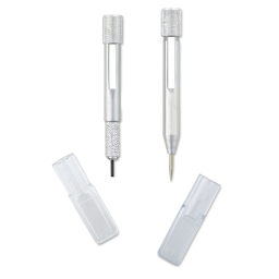 Excel Blades Yardstick Compass - Pin post and lead point shown upright with caps adjacent