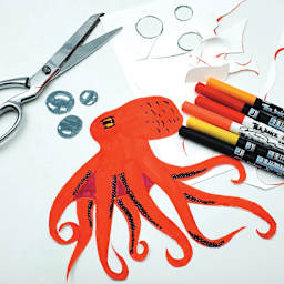 Jacquard Iron-On Transfer Paper - For Dark Fabrics, 8.5" x 11" Sheets, Pkg of 3 (Octopus design on transfer sheet, Markers and scissors not included)