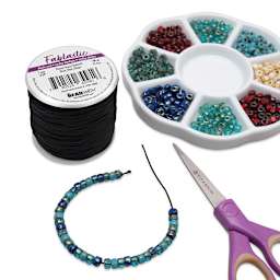 Round Stretch Cord, Black, 1 mm x 100 yd With Beads