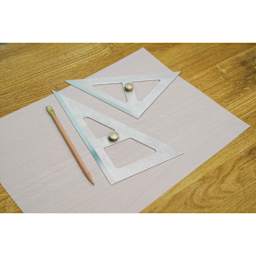 Makers Cabinet Set Squares resting on paper with pencil