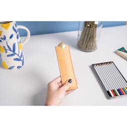 Makers Cabinet Leather Stria Sheath, held in hand (Stria not included)