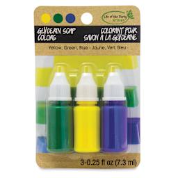 Life of the Party Soap Dyes - Blister package of Green, Yellow, and Blue Dyes