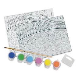 Paint by Number Museum Series Kit - Components of The Japanese Footbridge Kit shown