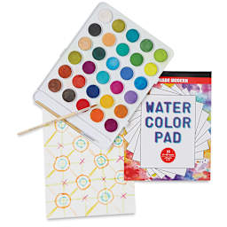 Wondrous Watercolor Kit - Components of kit shown including brushes, pad and watercolors