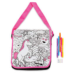Horizon It's So Me! Glitter Messenger Bag - Bag upright with markers adjacent
