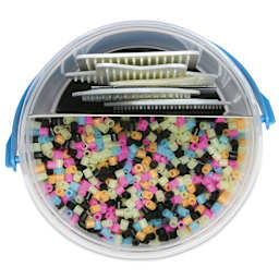 Perler Glow in the Dark Fused Bead Kit - Activity Bucket - open to show contents, top view