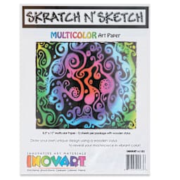 Inovart Skratch N' Sketch Scratch Paper - Multicolor, Pkg of 12, front of the packaging