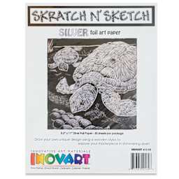 Inovart Skratch N' Sketch Scratch Foil Paper - Silver, Pkg of 50, front of the packaging