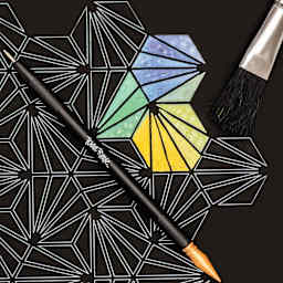 Brea Reese Scratch Art Kit - Josie Lewis Geo close-up of design and tools