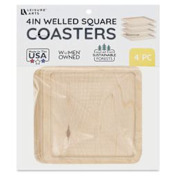 Leisure Arts Welled Wood Surface Coasters - Pkg of 4, Square, 4" - front of packaging