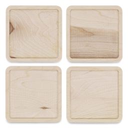 Leisure Arts Welled Wood Surface Coasters - Pkg of 4, Square, 4"