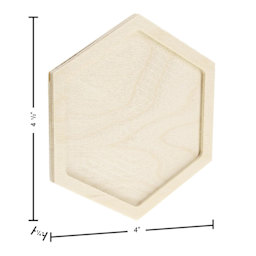 Leisure Arts Welled Wood Surface Coasters - Hexagon, 4" x 4-1/2" - dimensions