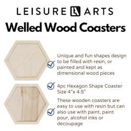 Leisure Arts Welled Wood Surface Coasters - Hexagon, 4" x 4-1/2" - dimensions 
