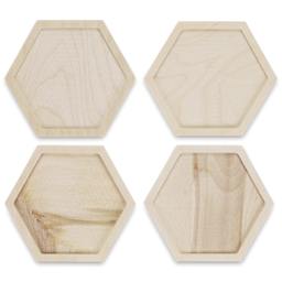Leisure Arts Welled Wood Surface Coasters - Pkg of 4, Hexagon, 4" x 4-1/2"