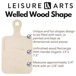 Leisure Arts Large Welled Wood Surface - Rectangle with Handle, 13" x 7.3" - features