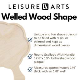 Leisure Arts Large Welled Wood Surface - Round Scallop w/ Handle, 12.8" x 10" - features