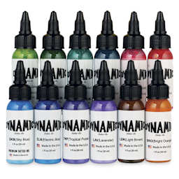 Dynamic Color Tattoo Ink - Set of 12, Circa 2003 Set, 1 oz bottles, contents