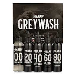Dynamic Color Tattoo Inks and Sets - Set of 5, Greywash, 4 oz, contents and packaging