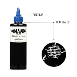 Dynamic Color Triple Black Tattoo Ink, bottle features
