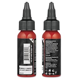 Dynamic Color Tattoo Ink - Candy Apple Red, 1 oz bottle, sides of bottle