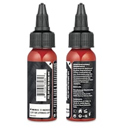 Dynamic Color Tattoo Ink - Scarlet Red, 1 oz bottle, sides of bottle