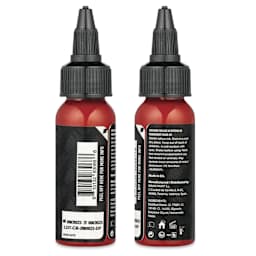 Dynamic Color Tattoo Ink - Crimson Red, 1 oz bottle, sides of bottle