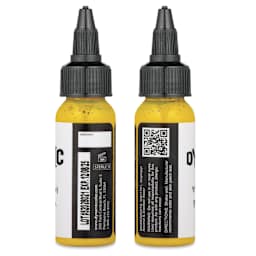 Dynamic Color Tattoo Ink - Canary Yellow, 1 oz bottle, sides of bottle