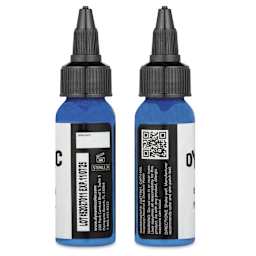 Dynamic Color Tattoo Ink - Electric Blue, 1 oz bottle, sides of bottle