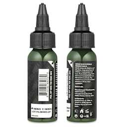 Dynamic Color Tattoo Ink - Forest Green, 1 oz bottle, sides of bottle