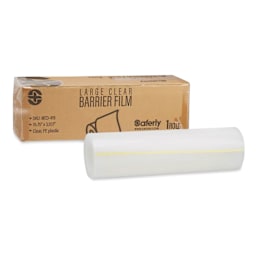 Saferly Medical Barrier Film - Clear, 15-3/4" x 100 m, Roll, roll next to packaging