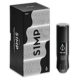 Peak S1-MP Wireless Tattoo Machine - Black, assembled machine next to packaging