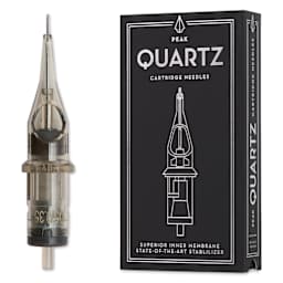 Peak Quartz Round Shader Short Taper Tattoo Needle Cartridges - #12, 5 Needles, Pkg of 20, needle and packaging