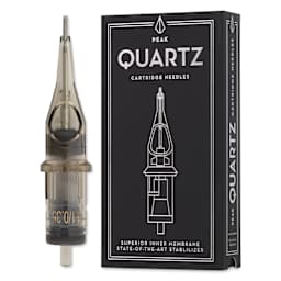 Peak Quartz Round Shader Short Taper Tattoo Needle Cartridges - #12, 11 Needles, Pkg of 20, needle and packaging